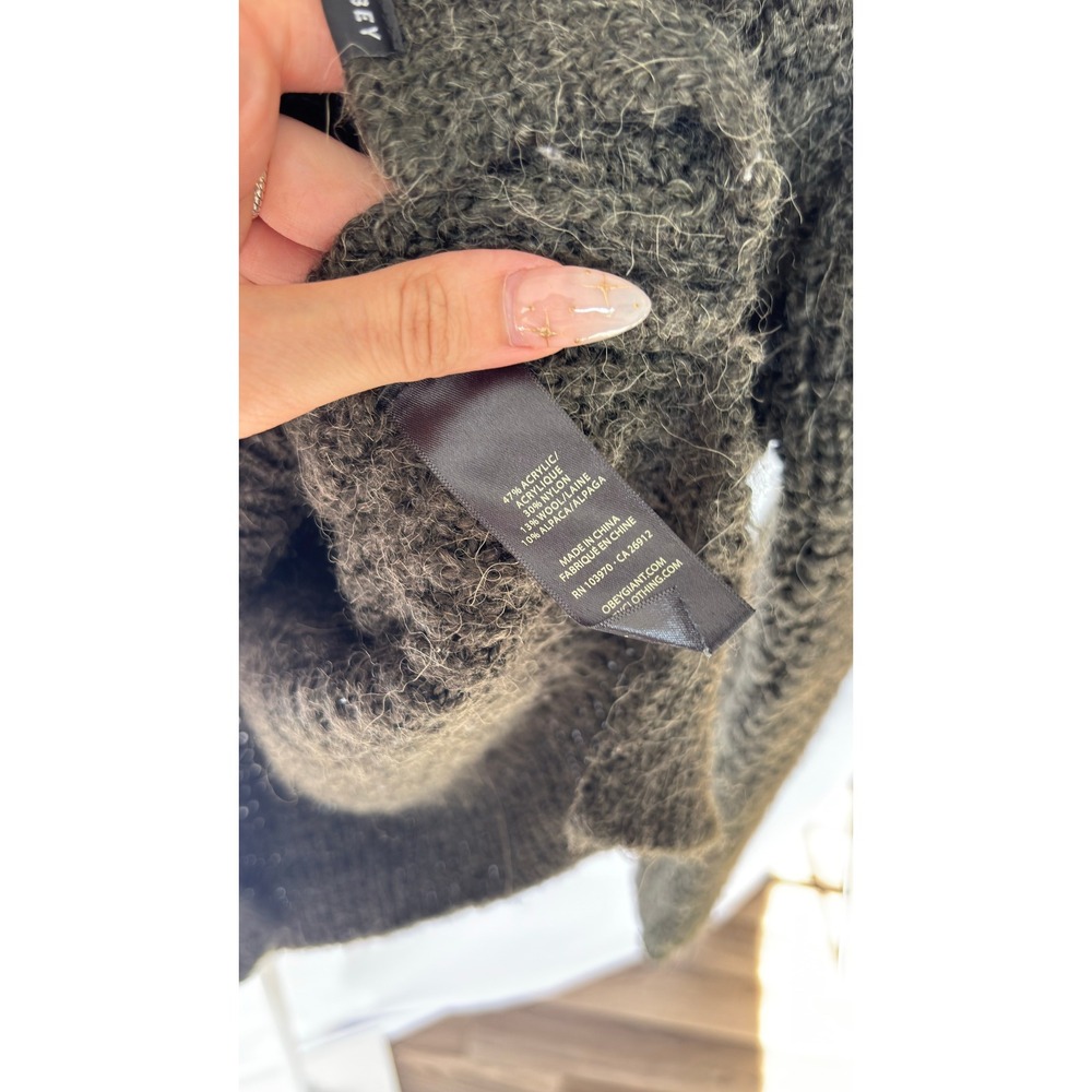$148 OBEY N°89 Women's Olive Green Textured Sweater "What We Do Is‎ Secret" XS - Picture 5 of 6